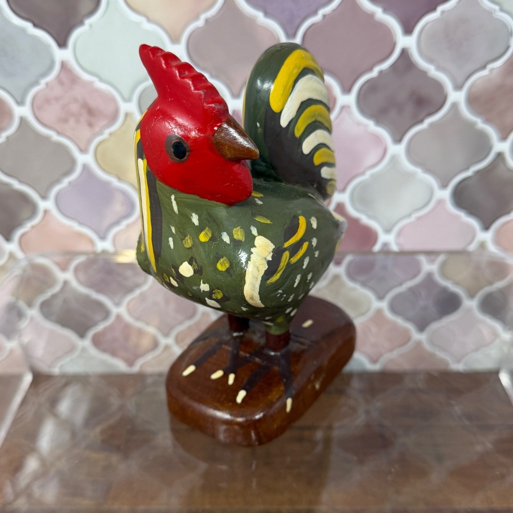 Vintage Mexican Folk Art Wooden Rooster | Hand Painted Oaxacan Style